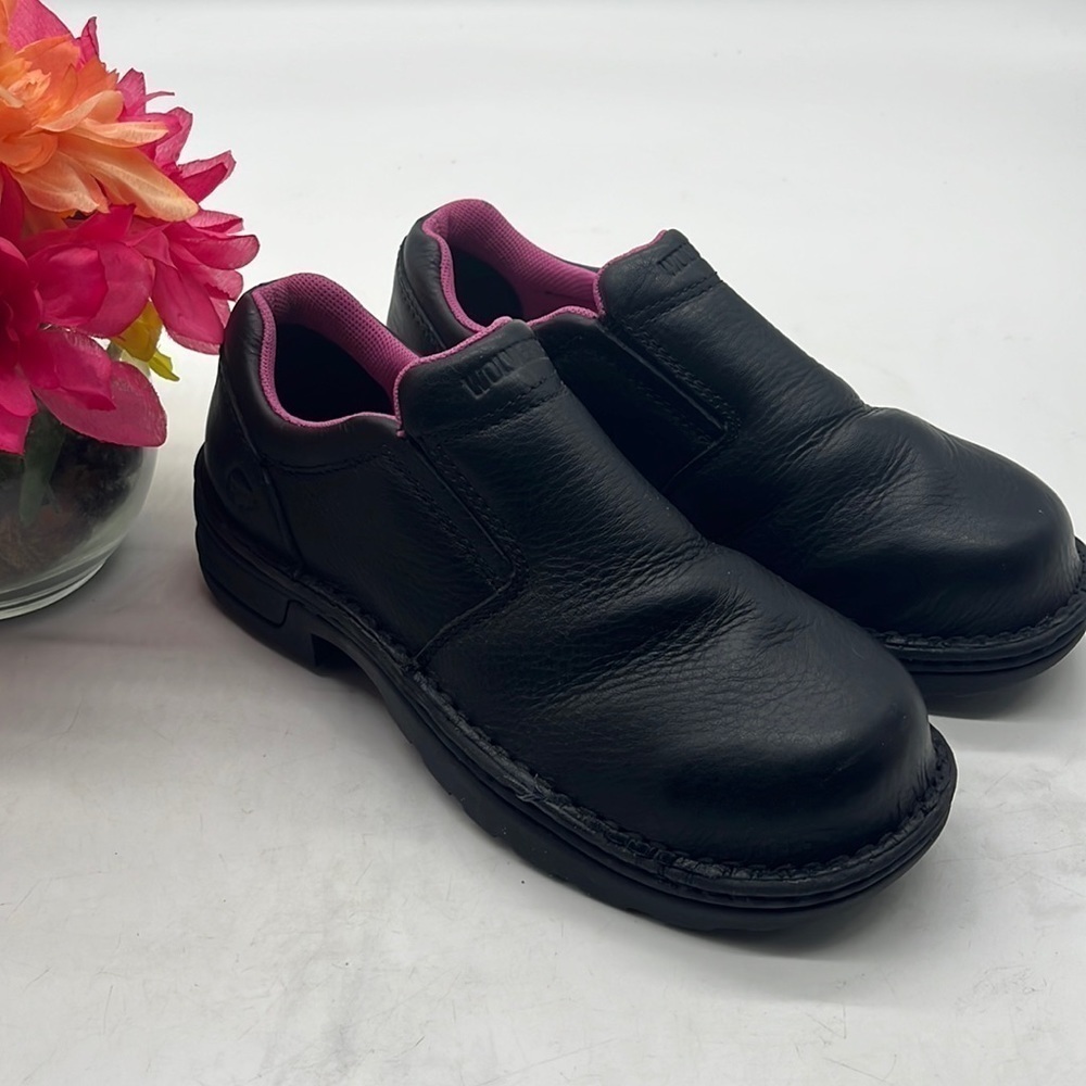 Wolverine Black Leather Steel Toe Work Shoes Sz 7W. BAB1138H